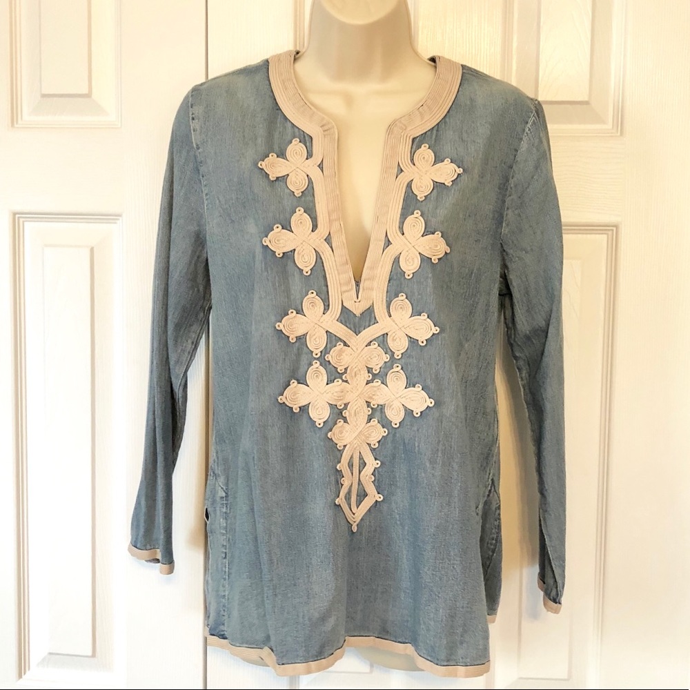 J. CREW Denim and Embroidery Tunic